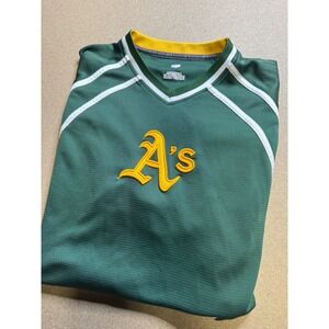 Oakland Athletics MLB Green Gold Baseball‎ Jersey Shirt Men's V-Neck vtg L